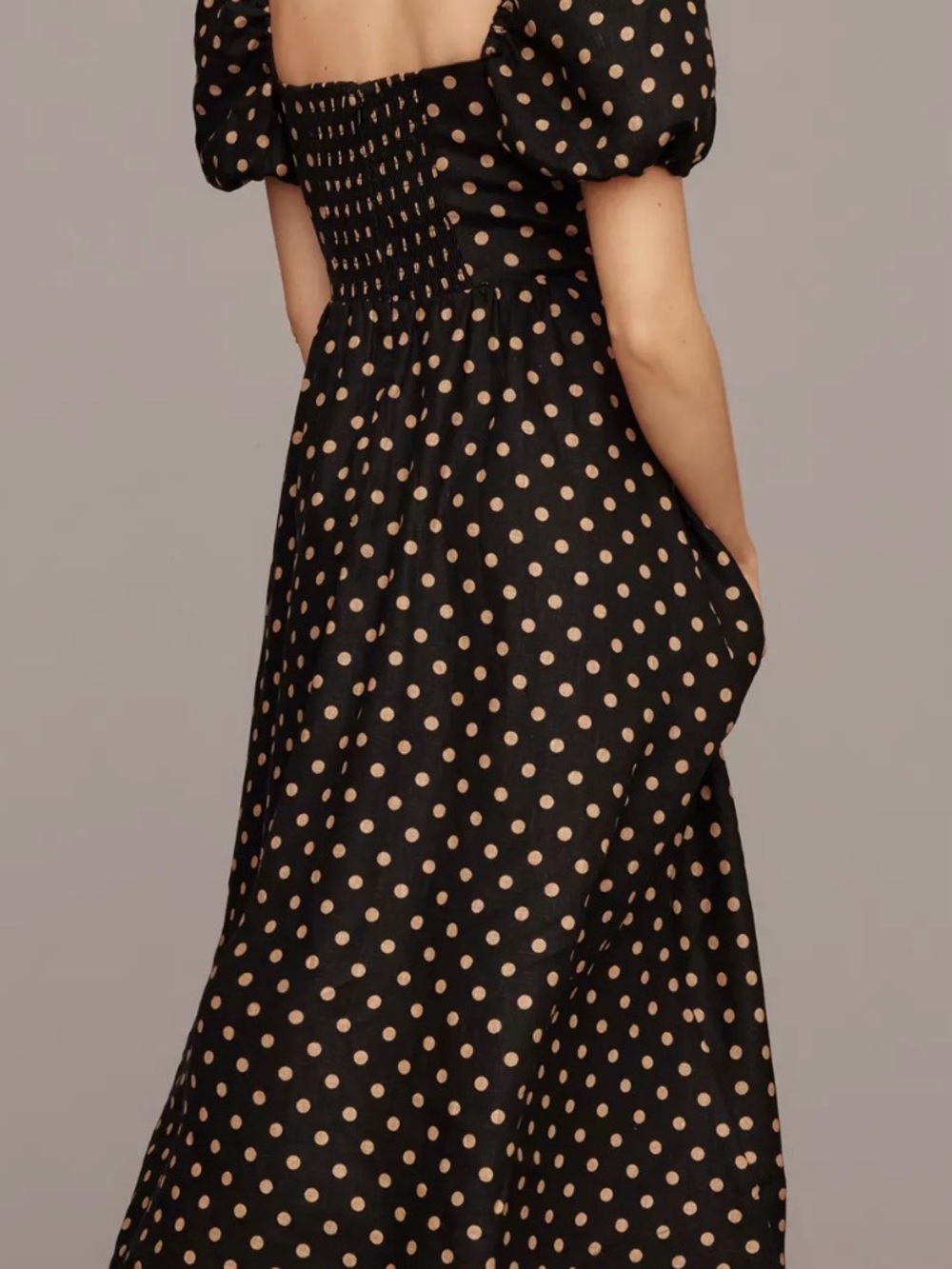 Reformation Black Midi Dress with Tan Polka Dots - Picture 2 of 5